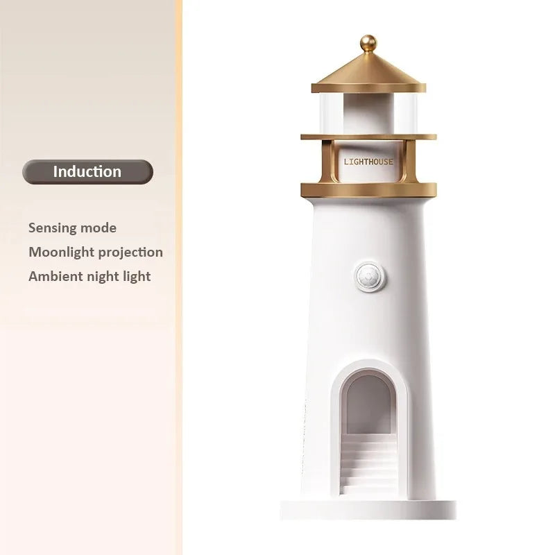 Moon Lighthouse Projection Light Multifunction Motion Sensor Night Light Dimmable Bluetooth Music Magnetic Creative Camping Lamp