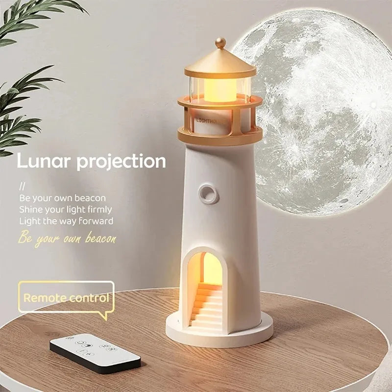 Moon Lighthouse Projection Light Multifunction Motion Sensor Night Light Dimmable Bluetooth Music Magnetic Creative Camping Lamp