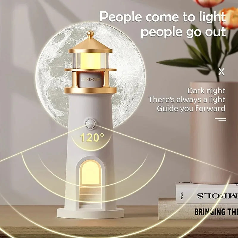 Moon Lighthouse Projection Light Multifunction Motion Sensor Night Light Dimmable Bluetooth Music Magnetic Creative Camping Lamp