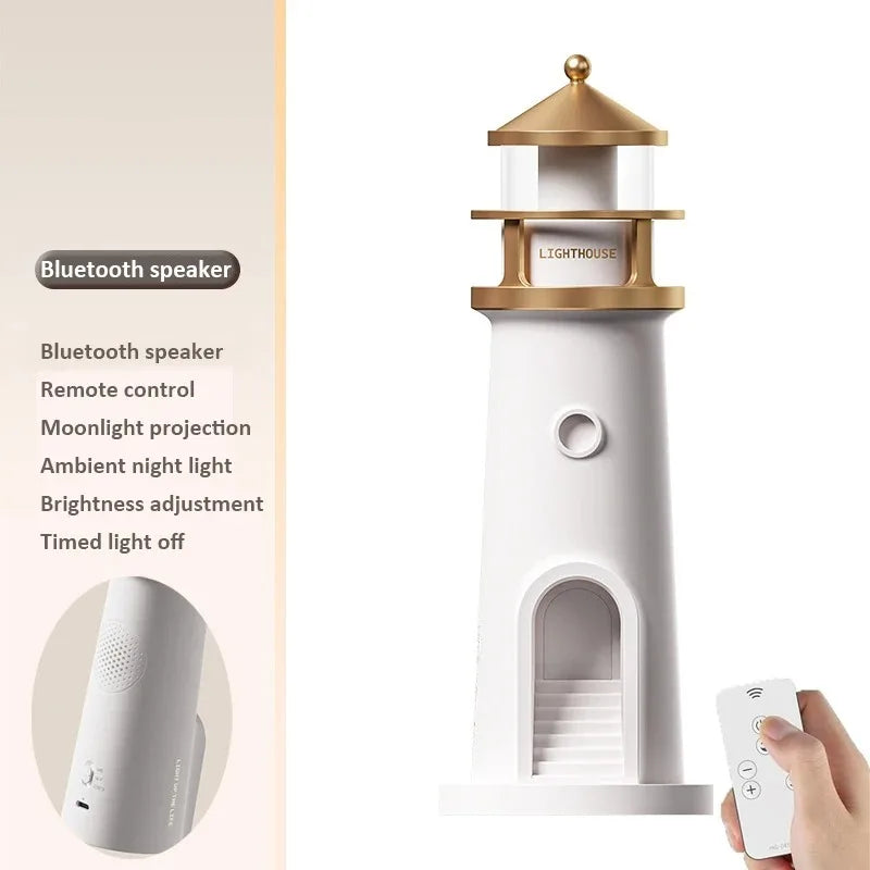 Moon Lighthouse Projection Light Multifunction Motion Sensor Night Light Dimmable Bluetooth Music Magnetic Creative Camping Lamp