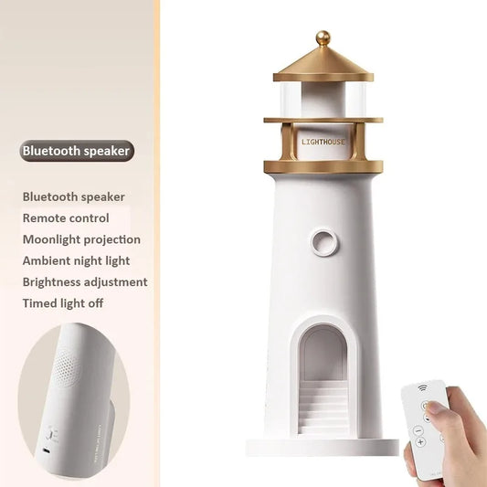 Moon Lighthouse Projection Light Multifunction Motion Sensor Night Light Dimmable Bluetooth Music Magnetic Creative Camping Lamp